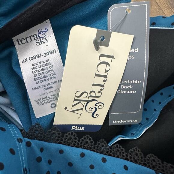 Terra & Sky Black Tankini Top 4X (28W-30W) Teal Polka Dot Padded Beach Swim NWT - Picture 13 of 14